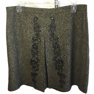 Vintage Olive Green Embroidered Tweed Skirt